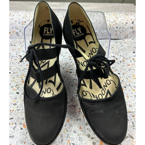 Fly London Shoes - Fly London Women’s Phis Lace-up Wedge Heels Black Nubuck Leather Size 8